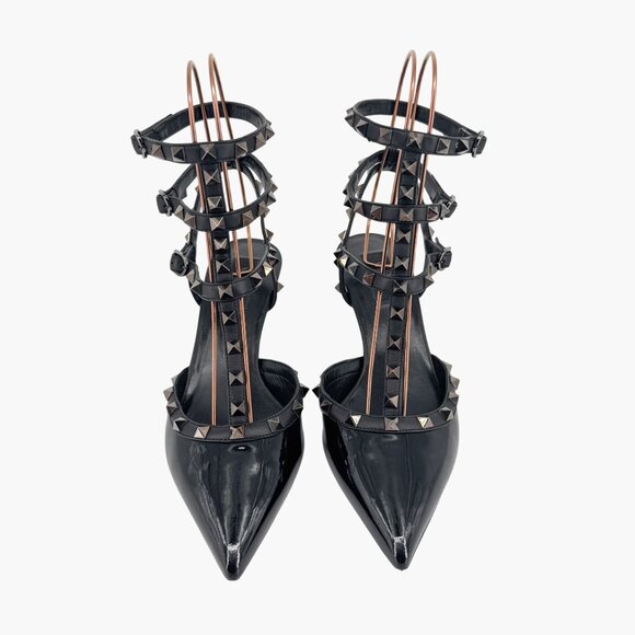 Valentino Rockstud Black Patent Leather Caged Strappy Pumps Heels Size 40 US 10 - Picture 2 of 13